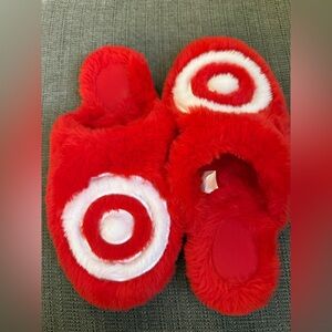 Red Fuzzy Target Circle Slippers Women’s 9-10